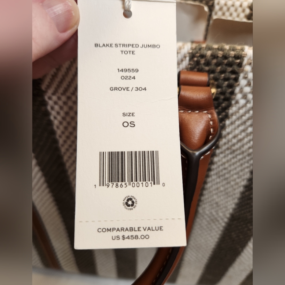 Tory Burch Blake Jumbo Striped Tote Grove Green - Picture 7 of 14